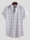 Mens 100% Cotton Plaid Short Sleeve Turndown Collar Casual Shirt - White