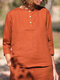 Solid Button Front Casual Crew Neck 3/4 Sleeve Blouse - Orange