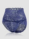 Calcinha feminina com renda floral transparente cintura alta sexy Soft calcinha respirável para levantamento de quadril - Marinha