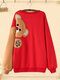 Bear Stitch Patchwork Plus Size Crew Neck Pullover Sweatshirt - Red