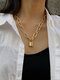 Vintage Alloy Exaggerated Thick Chain Multi-layer Geometric Lock-shaped Love Necklace - #06