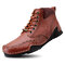 Menico Men Cow Leather Non Slip Soft Sole Casual Ankle Boots - Wine Red