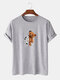 Mens Cartoon Skeleton Bear Graphic Cotton Short Sleeve T-Shirts - Gray