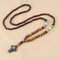 Ethnische blaue Perlen Halskette Long-Style Anhänger Halskette für Damen Männer - 03