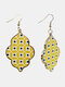 Vintage Baroque Alloy PU Leather Geometric-shape Argyle Floral Printing Earrings - #02