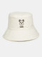 Unisex  Double Sided Pure Cotton Outdoor Casual Cute Bear Fisherman Hat Travel Sunscreen Bucket Hat - Beige