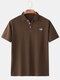 Mens 95% Cotton Solid Weather Embroidery Casual Loose Short Sleeve T-Shirt - Coffee