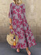 Vintage Floral Empire Waist Plus Size A-line Dress - Red