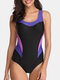 ملابس السباحة النسائية اللون كتلة المرقعة اللاسلكية حزام تناسب نحيف One قطعة - أرجواني