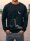 Mens Cat Moon Starry Sky Print Crew Neck Pullover Sweatshirts Winter - Black