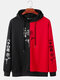 Mens Contrast Stitching Rose Japanese Print Overhead Drawstring Hoodies - Red