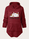 Plus Size Cartoon Cow Print Pocket Button Fluffy Hoodie - Wine Red