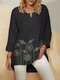 Embroidery Flower V-neck Long Sleeve Casual Blouse For Women - Black