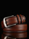 Men Second Layer Cowhide Solid Color Alloy Pin Buckle Casual Business Belt - Brown