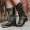 Women Retro Round Toe Buckle Strap Mid-calf Knight Boots - Black