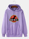 Mens Cartoon Animal Letter Graphic Cotton Casual Hoodies With Pouch Pocket - Purple