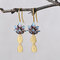 Vintage 925 Sterling Silver Gold-Plated Earring Peacock Feather Burnt Blue Women Earrings - Gold