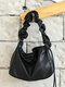 Women's Versatile Fold Handbag Simple Retro Solid Armpit Shoulder Bag Casual Fashion Soft Leather Messenger Bag - Black