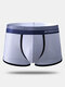 Men Sexy Mesh Boxer Briefs Nylon Breathable Striped Belt Mid Waist Underwear - White