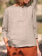 Solid Button Front Casual Crew Neck 3/4 Sleeve Blouse - Apricot