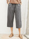 Side Button Solid Color Wide Leg Pants For Women - Grey