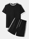 Mens Letter Patchwork Black T-Shirt & Drawstring Shorts Co-ords - Black
