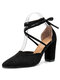 Women Pointed Toe Fashion Black Strappy Sexy High Heels - Black