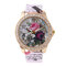 Full Rhinestone Flower Leather Watch Lady Casual Floral Quartz Wristwatch Gift for Her - Pink