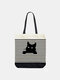 Women Cat Striped Pattern Printing Handbag Shoulder Bag Tote - #05