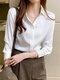 Solid Satin Button Lapel Long Sleeve Shirt - White