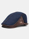 Men's Knit Flat Cap Padded Warm Beret Caps Casual Outdoor Visor Forward Hat - Navy