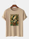 100% Cotton Mens Funny Frog Pattern Short Sleeve T-Shirt - Khaki