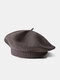Women Acrylic Knitted Solid Color Vintage Warmth Painter Hat Beret - Mocha Color
