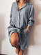 Lässig Einfarbig V-Ausschnitt Plus Größe Kleid mit Taschen - Grau