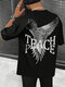 Camisetas de manga corta para hombre Eagle con estampado de letras en la espalda Cuello - Negro