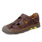 Men Outdoor Cow Split Leather Closed Toe Hand Stitching Sandals - Brown