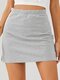 Slit Hem Elastic Waist Casual Mini Skirt - Gray