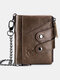 Men Vintage Genuine Leather Cowhide RFID Anti-theft Zipper Chain Card Holder Wallet - Coffee