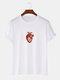Mens Heart Print Crew Neck 100% Cotton Short Sleeve T-Shirts - White