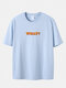 Plus Size What Letter Print Casual 100% Cotton Short Sleeve T-Shirts - Blue