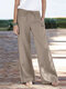 Solid Pocket Casual Straight Leg Pants For Women - Khaki