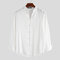 Mens 100% Cotton Chinese Style Brief Long Sleeve Stand Collar Plain Shirts - White