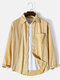 Mens Corduroy Solid Button Up Basics Long Sleeve Shirts With Pocket - Yellow
