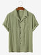 Mens Wrinkle Jacquard Revere Collar Texture Basics Short Sleeve Shirt - Green
