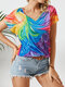 Multi-color Print O-neck Short Sleeve Casual T-Shirt For Women - Multi-color