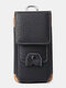 Men Vintage EDC Light Weight Earphone Storage Faux Leather Belt Bag - Black