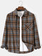Mens Plaid Button Up Casual Cotton Long Sleeve Shirts With Pocket - Dark Gray