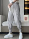 Mens Contrast Binding Snap Button Design Pants - Gray