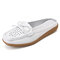 Plus Size Women Casual Soft Hollow Butterfly Knot Leather Flats Slippers - White 1