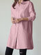Solid Pocket Lapel Long Sleeve Button Down Shirt Women - Pink